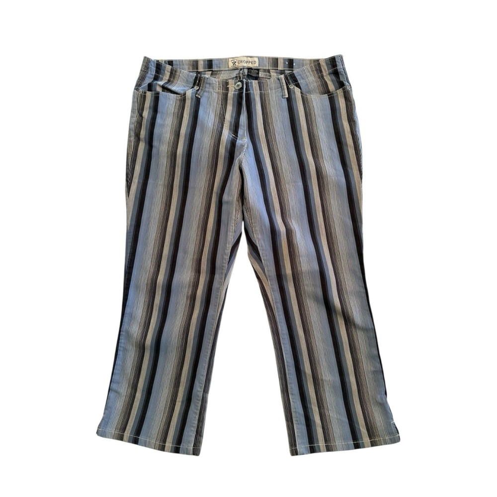 Arizona Jean Co Cropped Denim Jeans Women Juniors 11 Blue & White Striped Pants